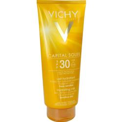 Gelbe Sonnencreme-Tube von Vichy mit Lichtschutzfaktor 30 für sensible Haut.