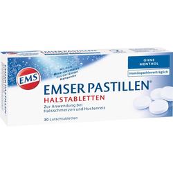 Weiße Packung mit Emser Halstabletten gegen Halsschmerzen.